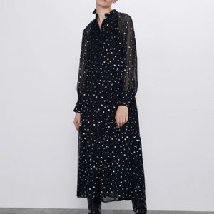Zara Black/Gold Metallic Midi Dress (L)